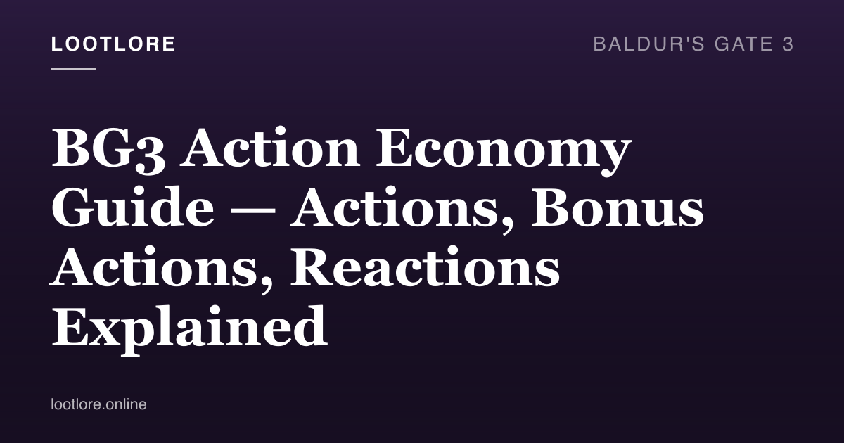 Baldur's Gate 3 guide cover for BG3 Action Economy Guide — Actions, Bonus Actions, Reactions Explained