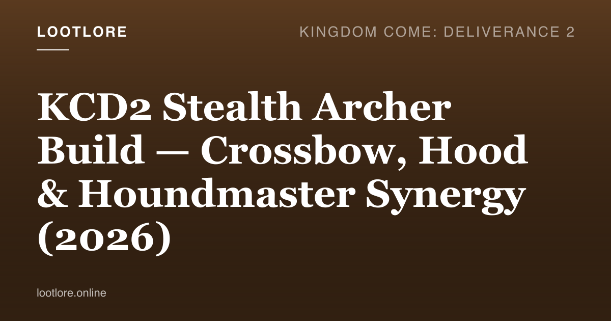 KCD2 stealth archer build — Henry crouched in foliage with crossbow drawn while Mutt distracts a bandit