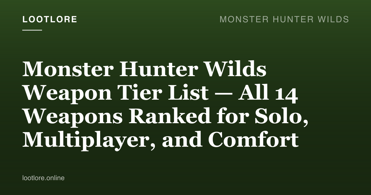 All 14 Monster Hunter Wilds weapons displayed in a tier list format on a dark background