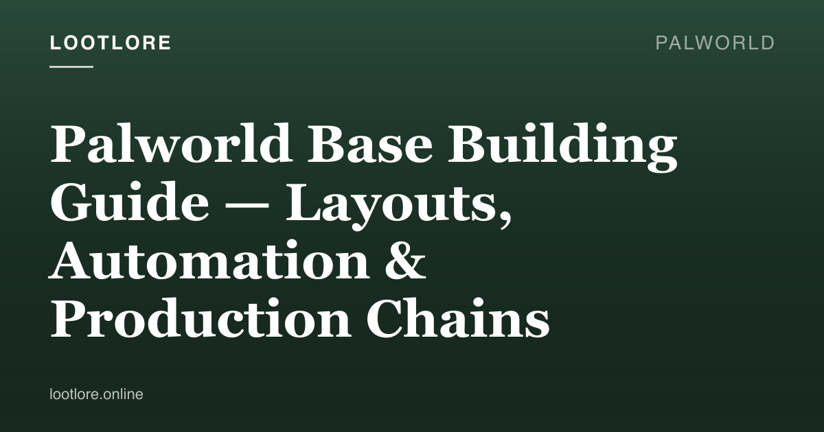 Palworld guide cover for Palworld Base Building Guide — Layouts, Automation & Production Chains