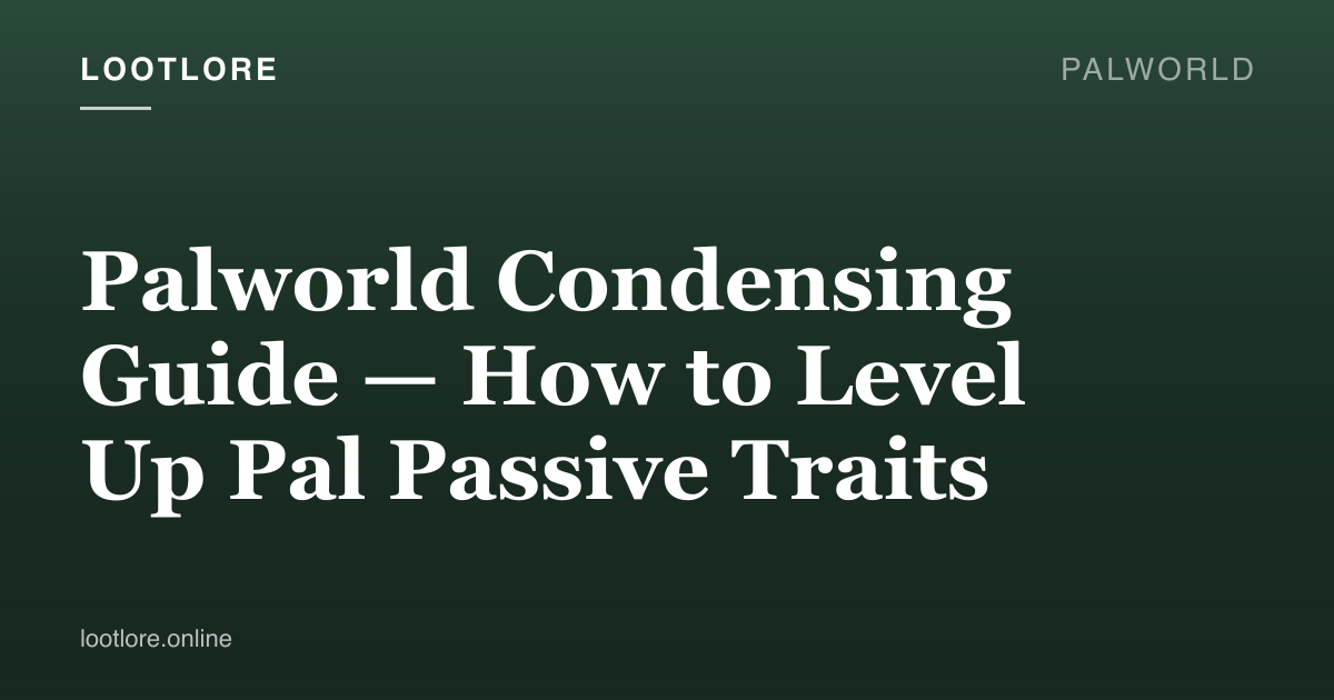 Palworld guide cover for Palworld Condensing Guide — How to Level Up Pal Passive Traits