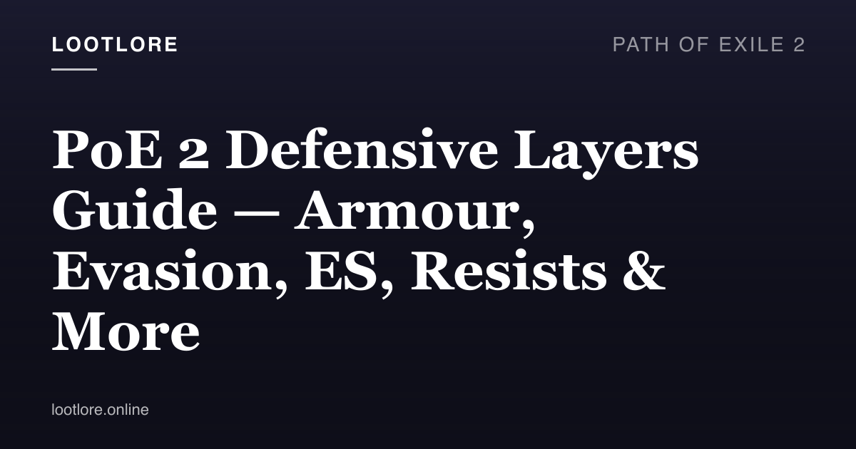 Layered defensive icons including shield, evasion eye, energy shield, and resistance shield in Path of Exile 2