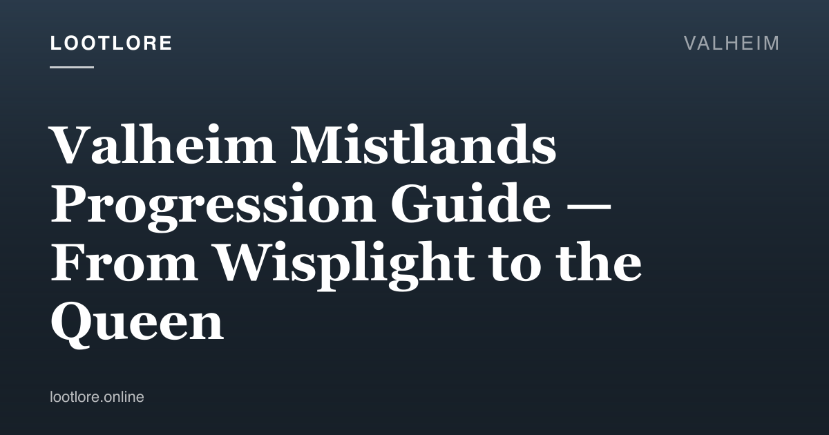 Viking exploring the misty Mistlands biome with a Wisplight near Dvergr ruins