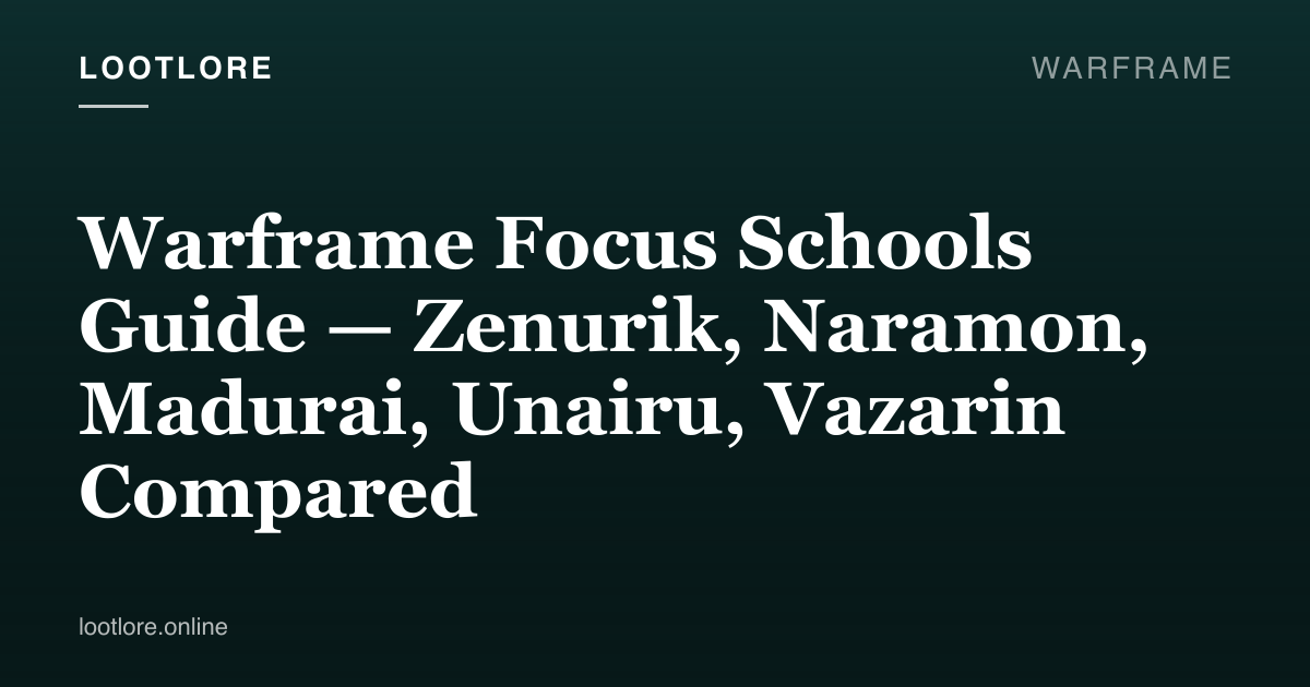 Warframe guide cover for Warframe Focus Schools Guide — Zenurik, Naramon, Madurai, Unairu, Vazarin Compared