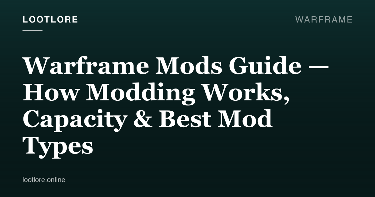 Warframe guide cover for Warframe Mods Guide — How Modding Works, Capacity & Best Mod Types